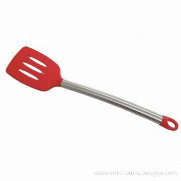 Slotted spoon, handle made of SS 18/8, silicone and nylon head, measures 8x36cm